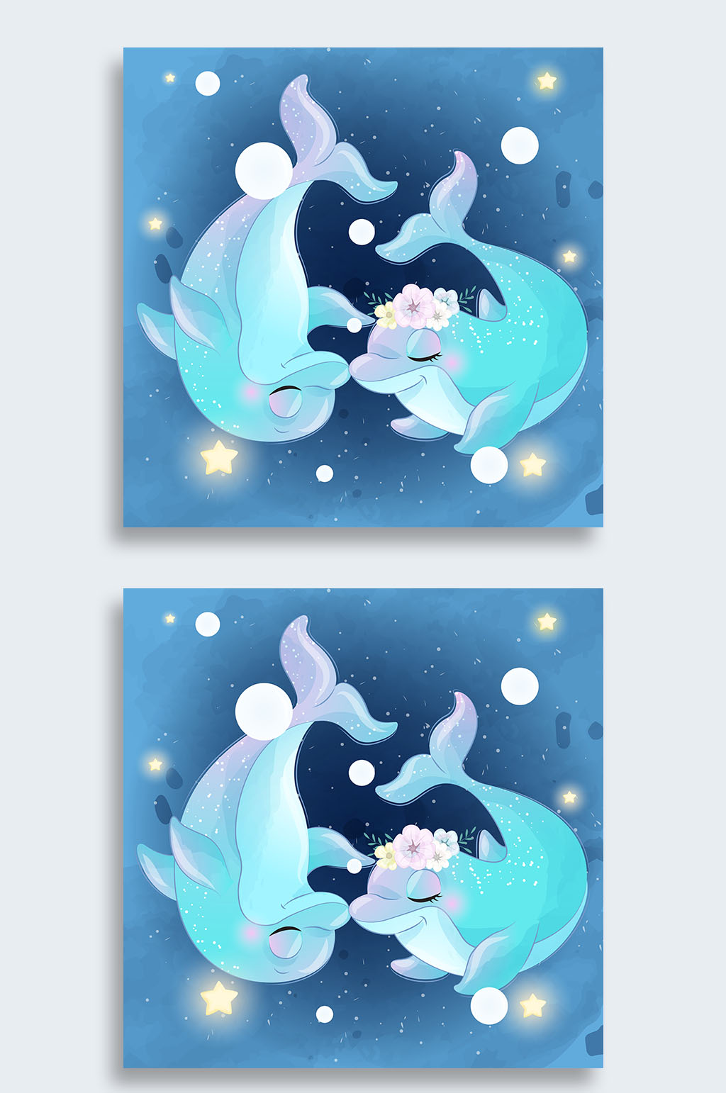 蓝色矢量海豚插画设计素材