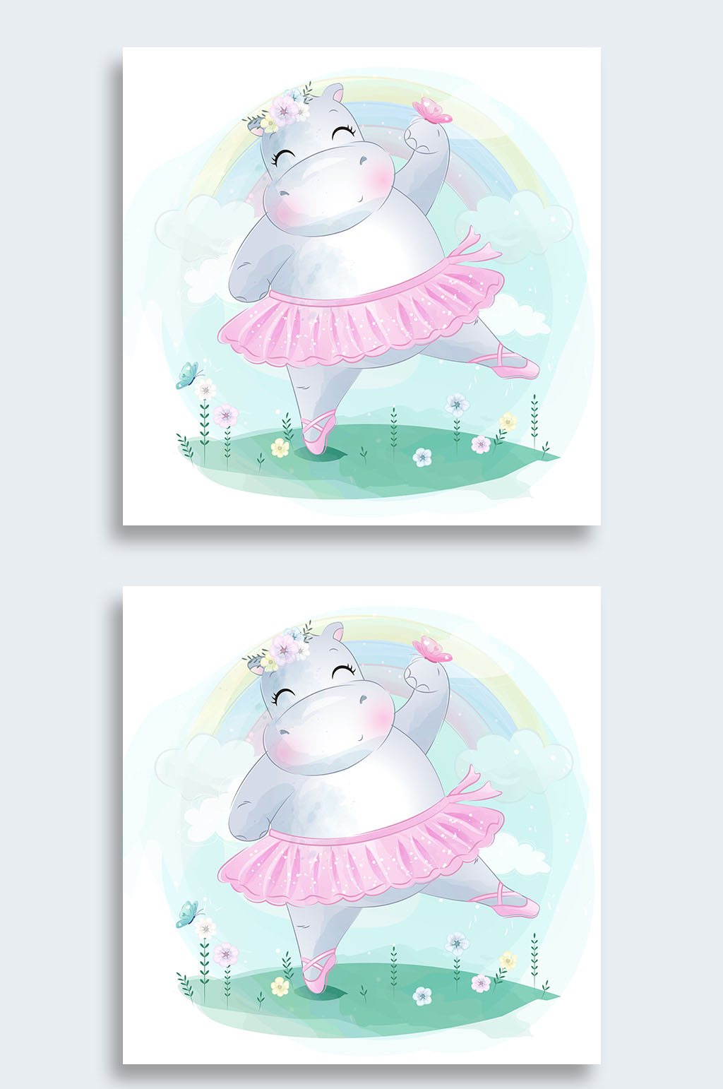 矢量卡通可爱河马插画元素素材