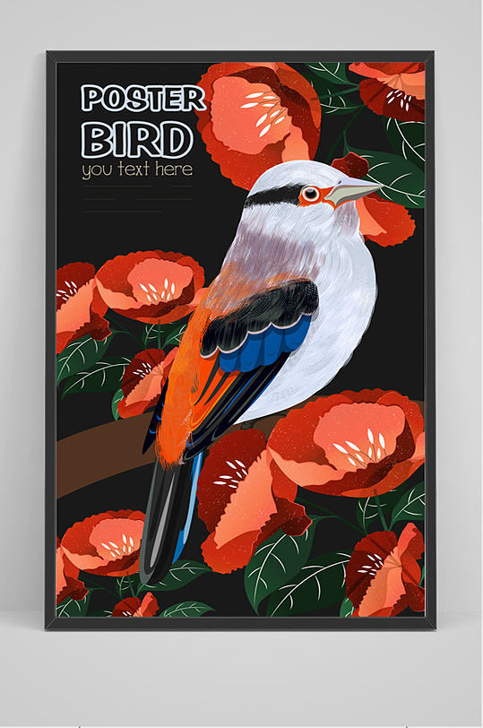 矢量创意花卉小鸟插画海报