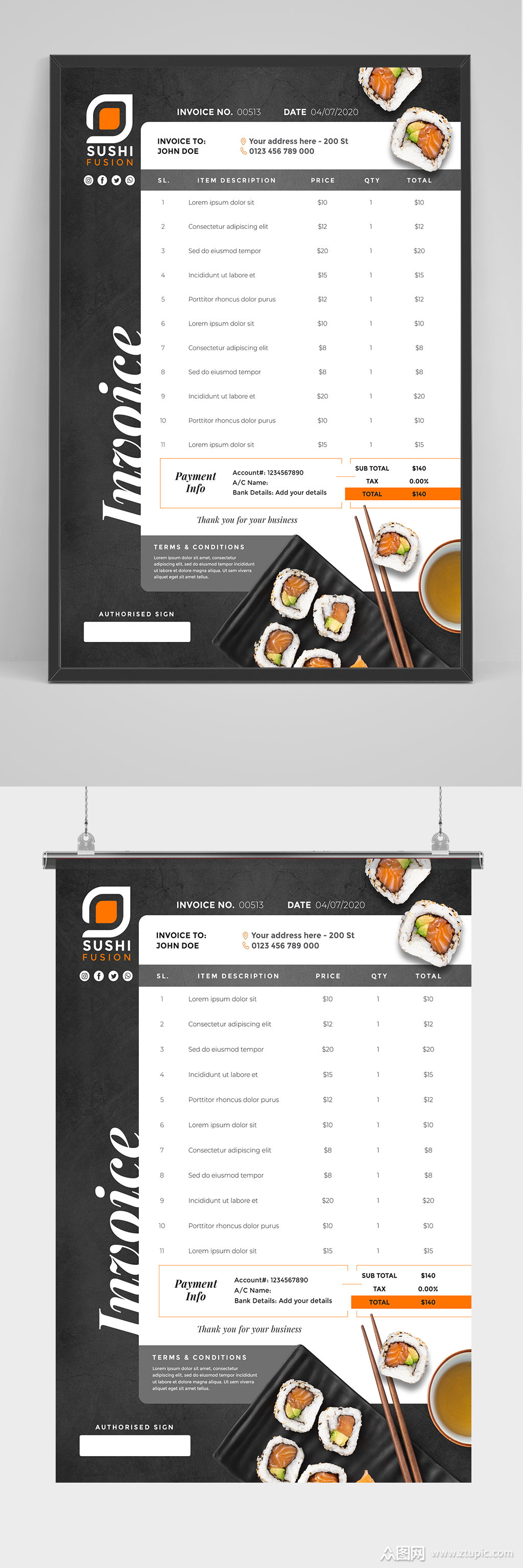 黑色寿司店价目表海报设计