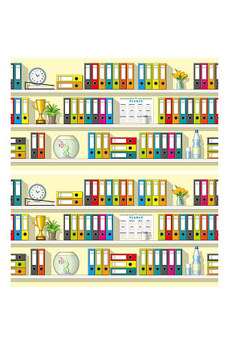 创意摆满文档的书架隔板矢量图