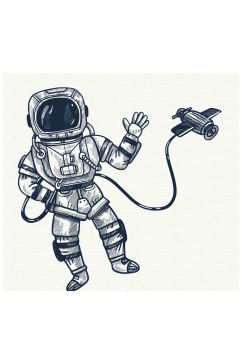 手绘宇航员和宇宙飞船矢量素材