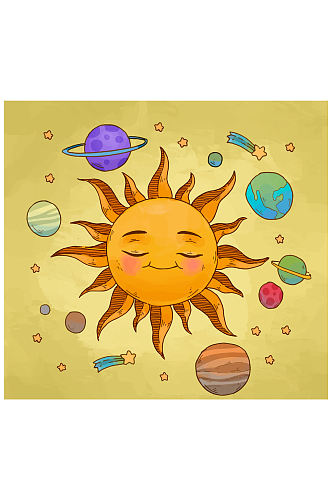 彩绘可爱太阳系八大行星矢量素材
