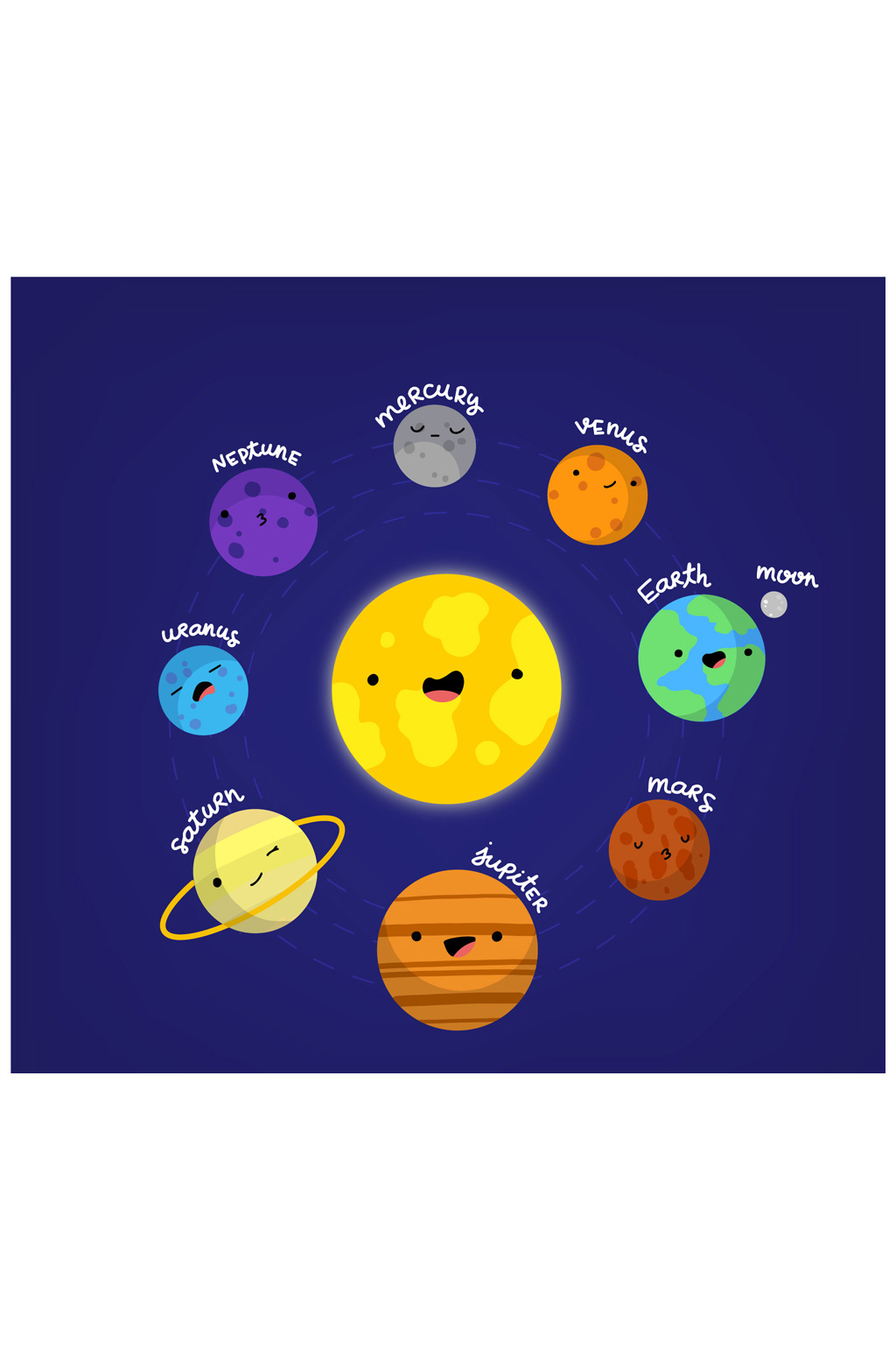 可爱太阳系八大行星矢量素材
