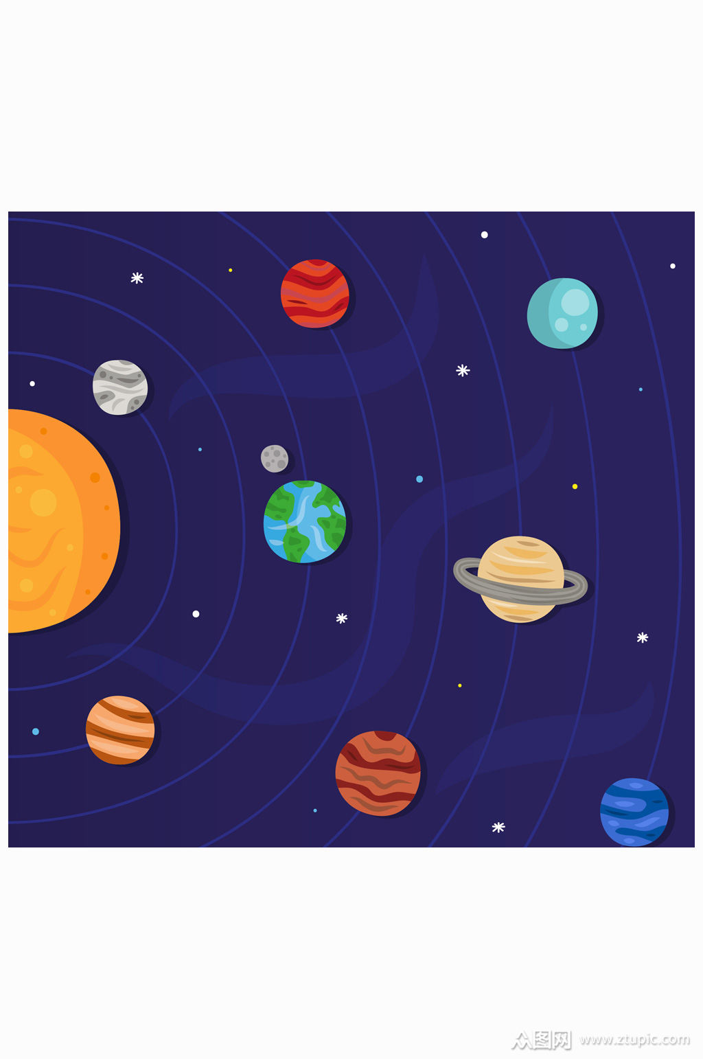 精致太阳系八大行星矢量素材