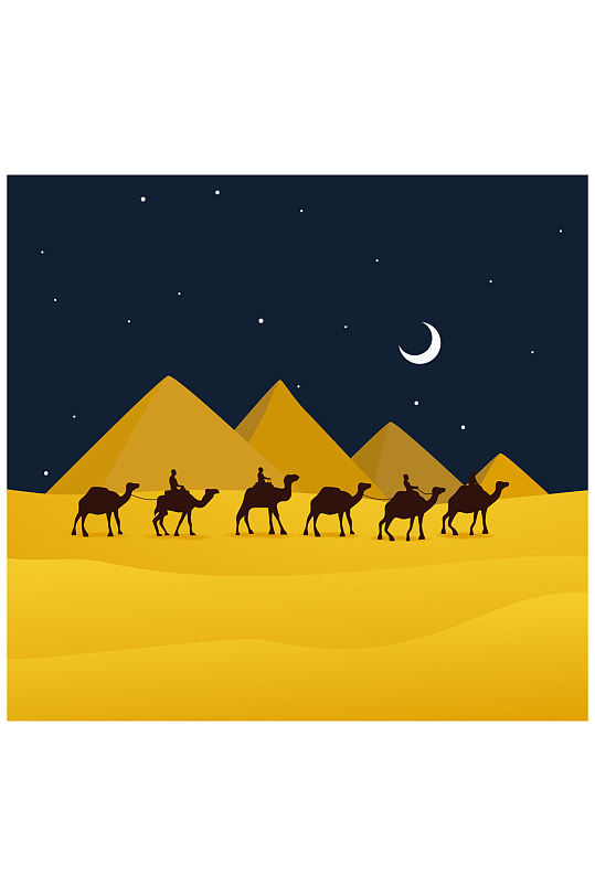 创意夜晚沙漠骆驼风景矢量素材