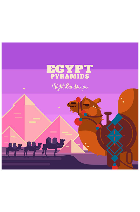 卡通埃及金字塔和骆驼矢量素材