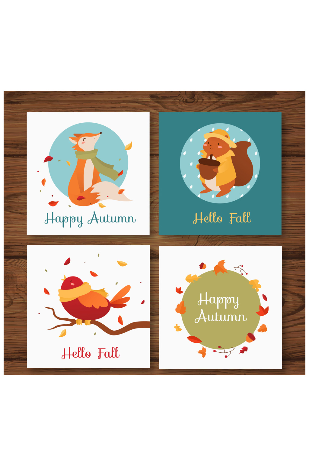 4款可爱秋季元素卡片矢量图