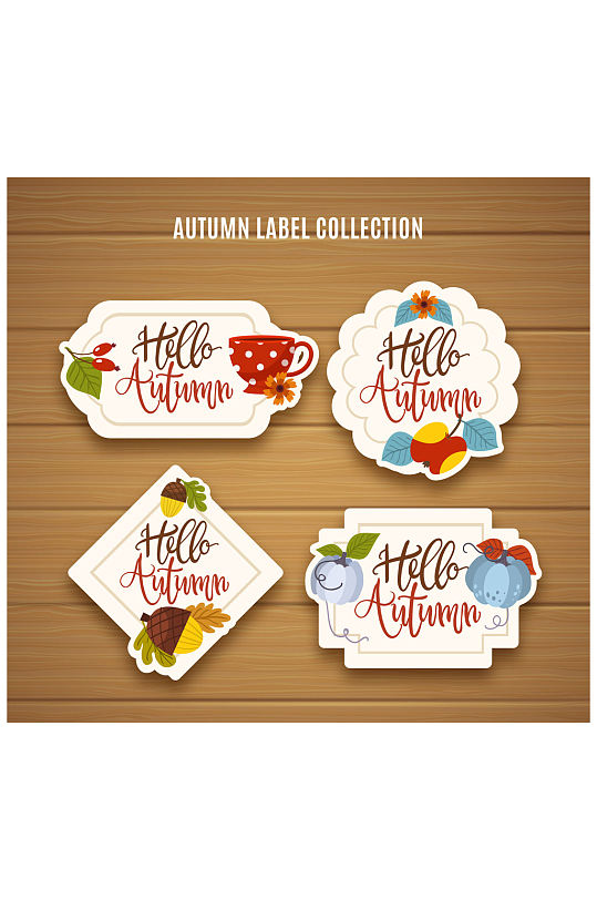4款彩色秋季标签设计矢量图