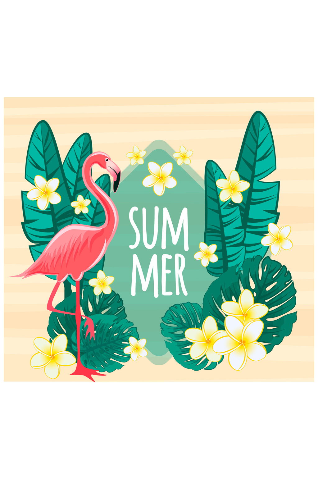 创意夏季花卉和火烈鸟矢量图素材