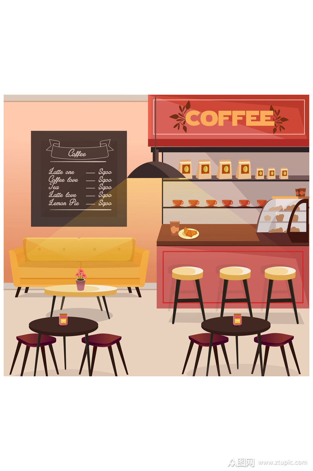 创意咖啡店内部矢量素材