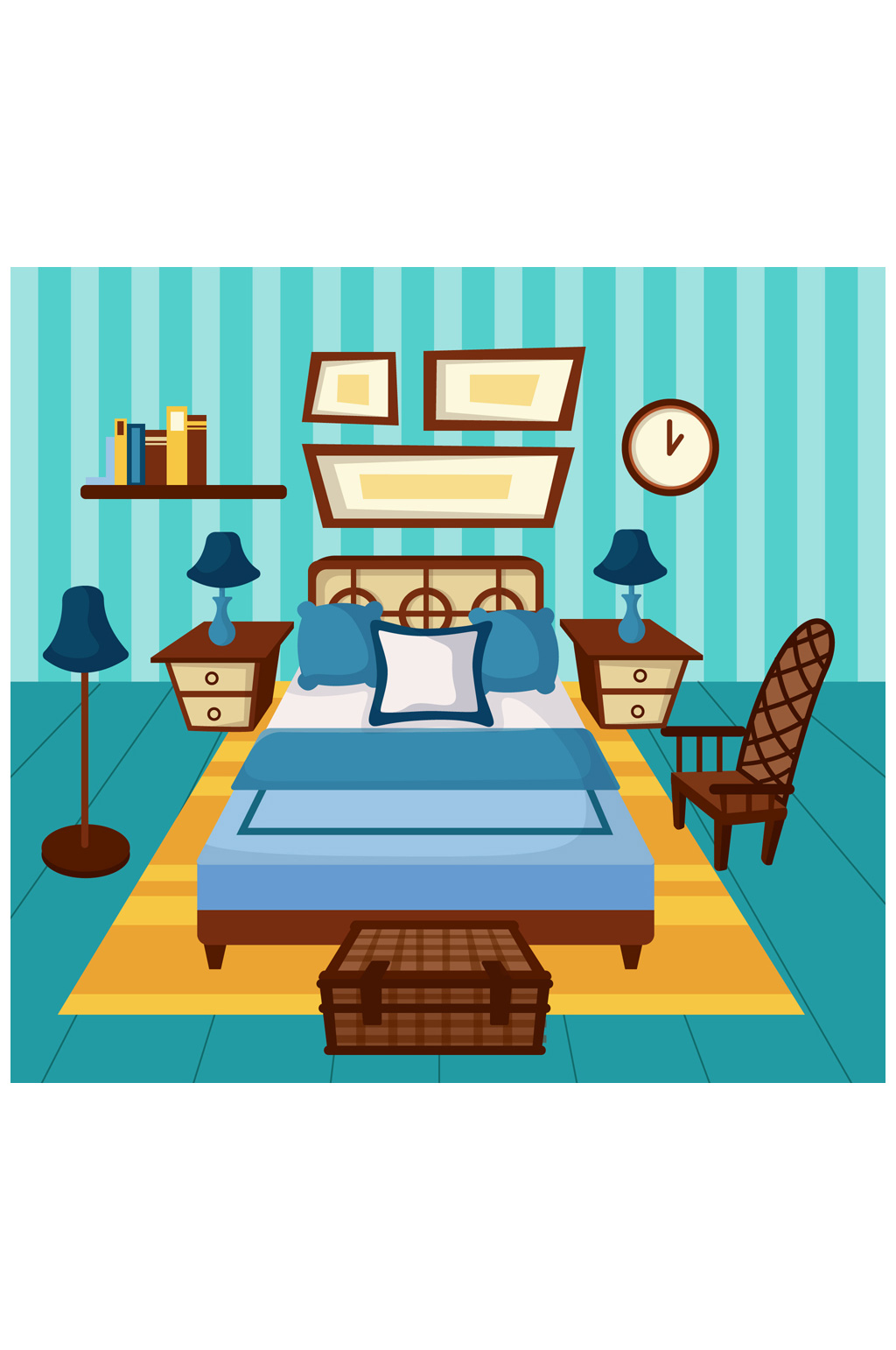 蓝色卧室设计矢量素材