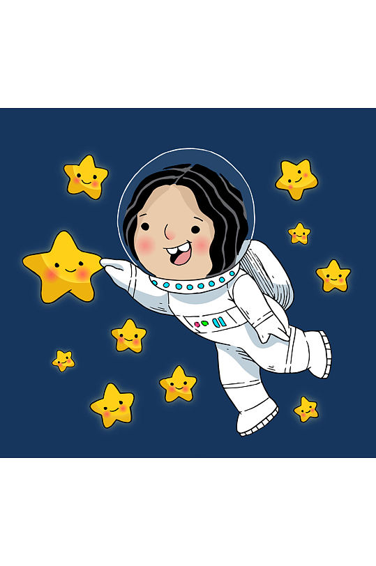 彩绘可爱摸星星的宇航员矢量图