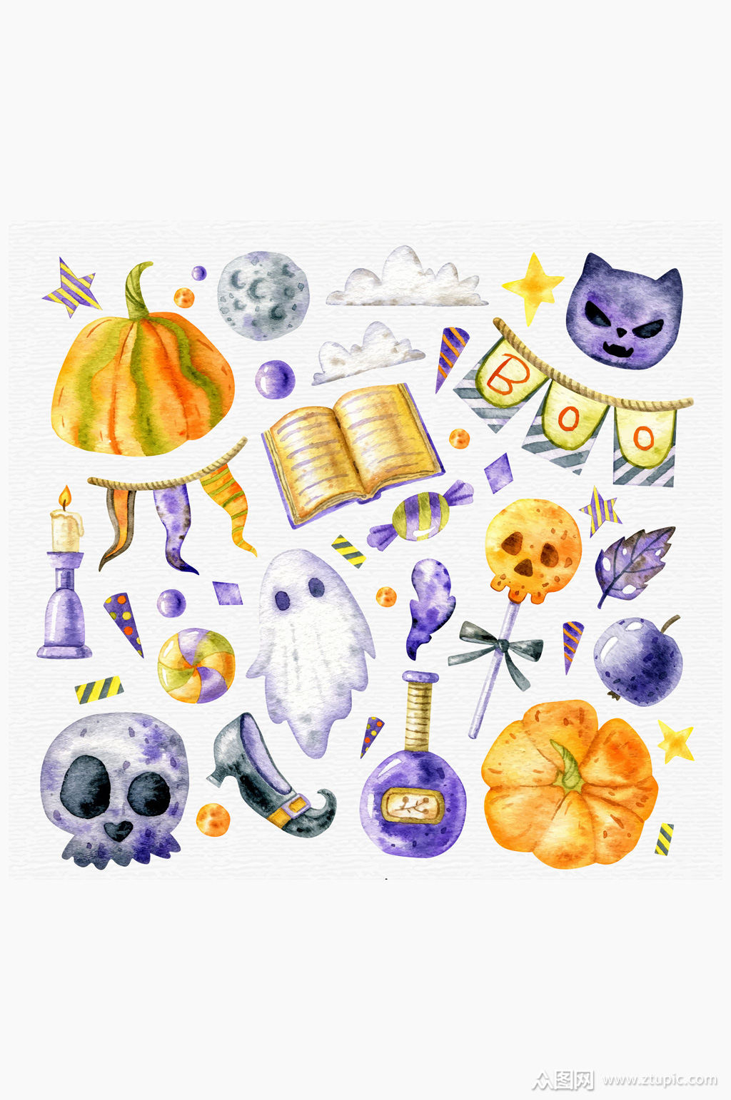 23款水彩绘万圣节元素矢量素材