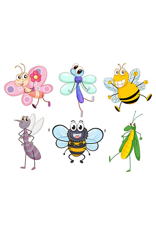 6种不同昆虫矢量原素设计