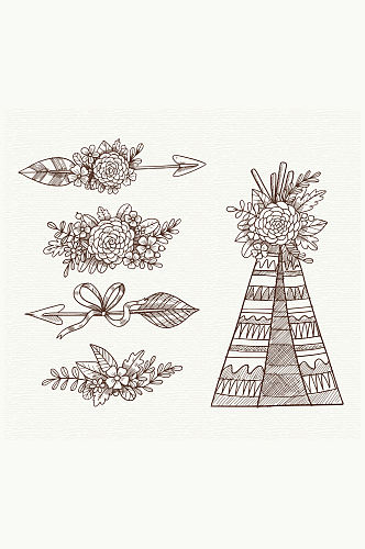5款手绘波西米亚风装饰物矢量图