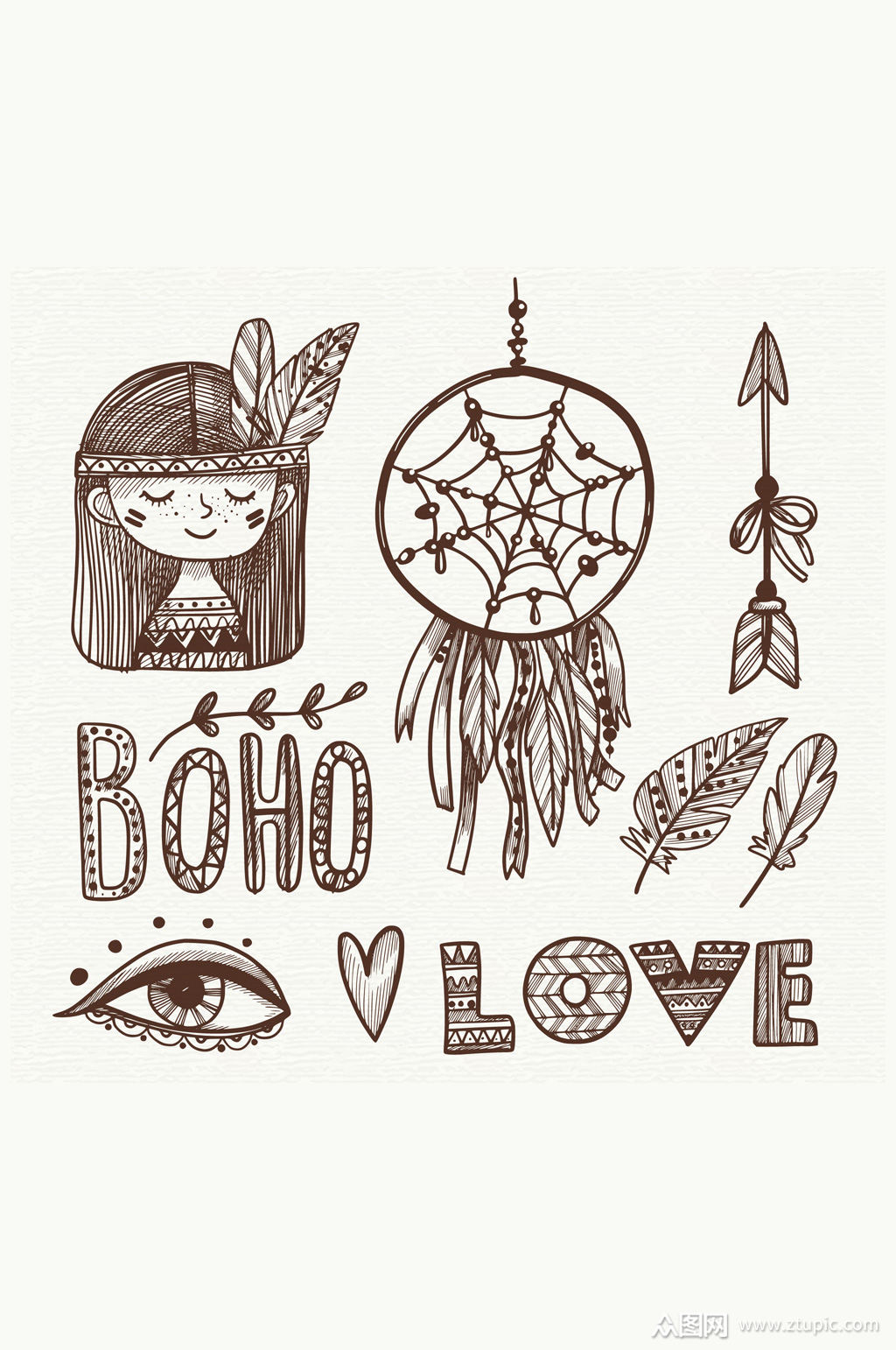 9款手绘波西米亚元素矢量素材