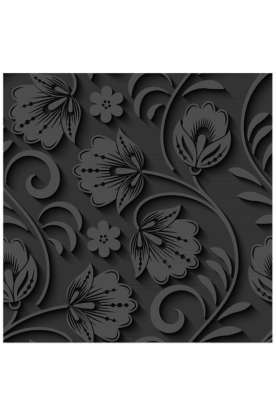 黑色3D花卉和叶子背景矢量素材