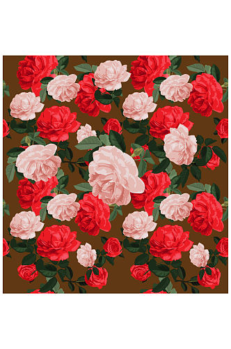 粉色和红色玫瑰花无缝背景矢量图