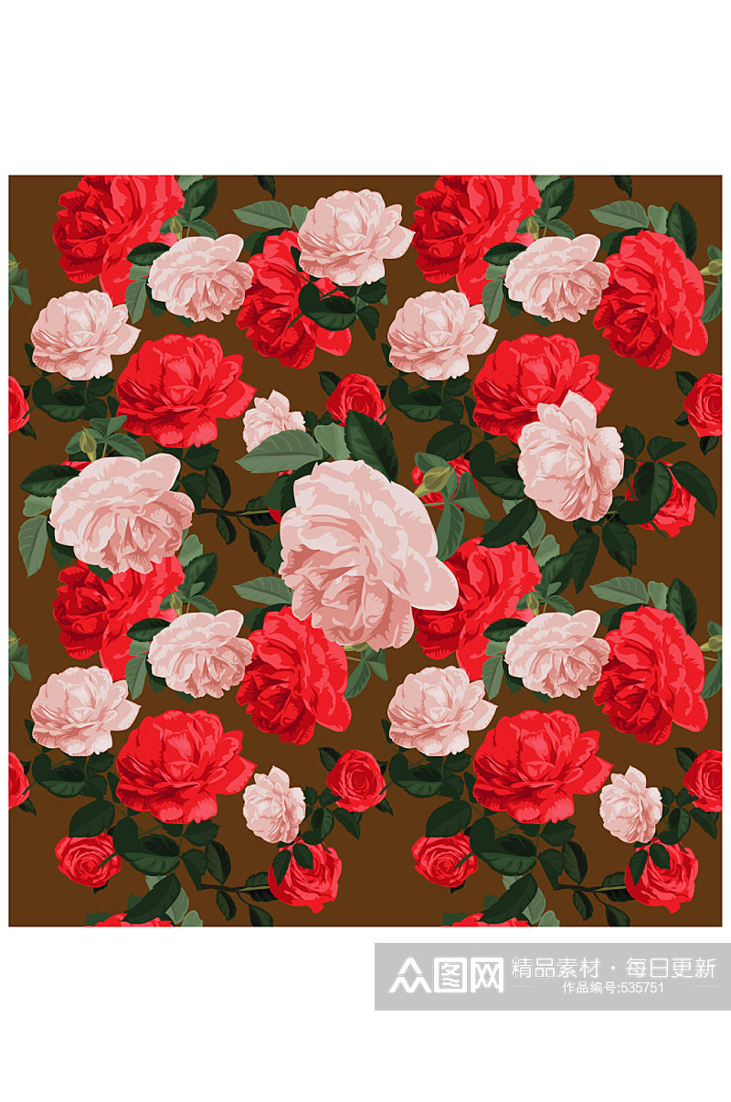 粉色和红色玫瑰花无缝背景矢量图素材