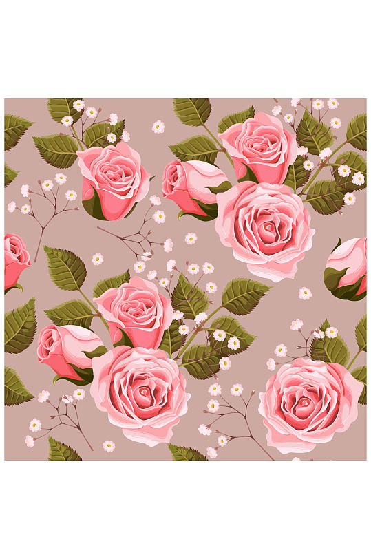 粉色玫瑰花无缝背景矢量图