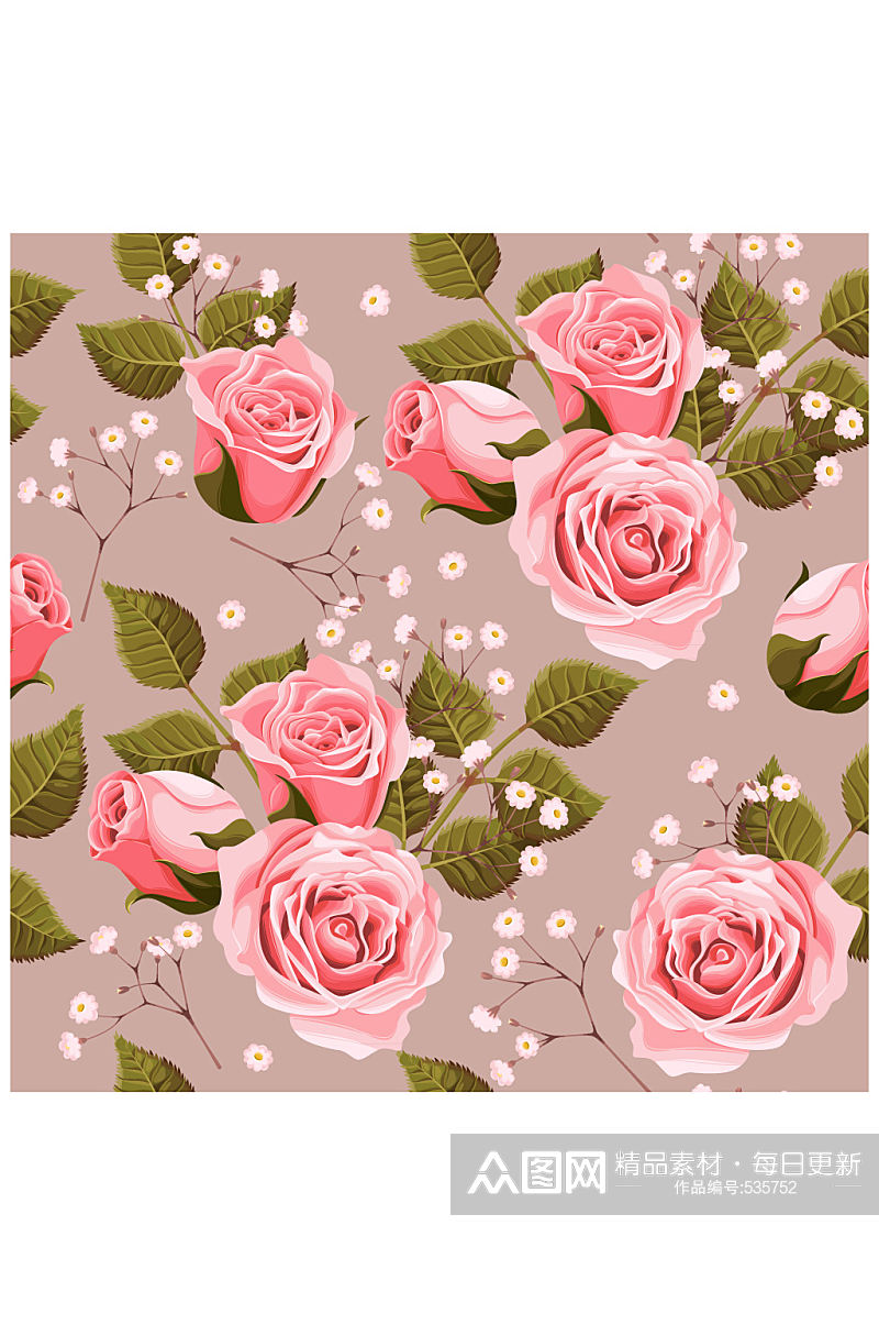 粉色玫瑰花无缝背景矢量图素材