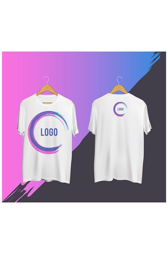 时尚白色短袖正反面矢量素材文化衫样机-众图网