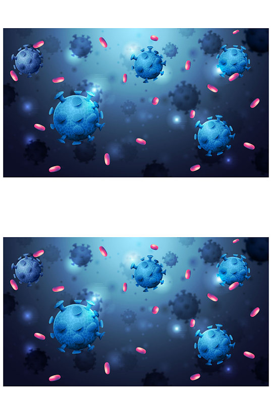 蓝色新型冠状病毒无缝背景矢量图