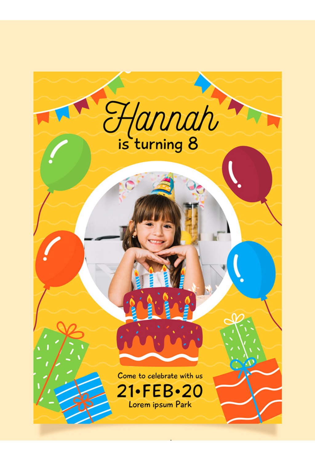 彩色女孩生日派对传单矢量素材素材