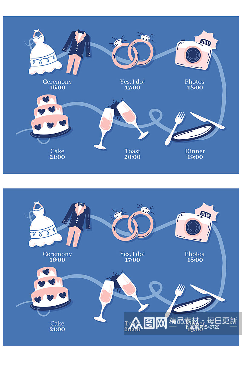 彩绘婚礼时间流程图矢量素材素材