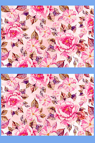 水彩绘粉色花卉无缝背景矢量图