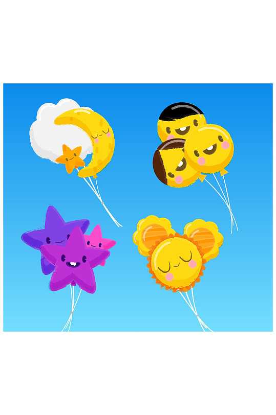 4组可爱表情气球束设计矢量图