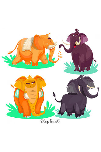 4款卡通非洲象设计矢量素材