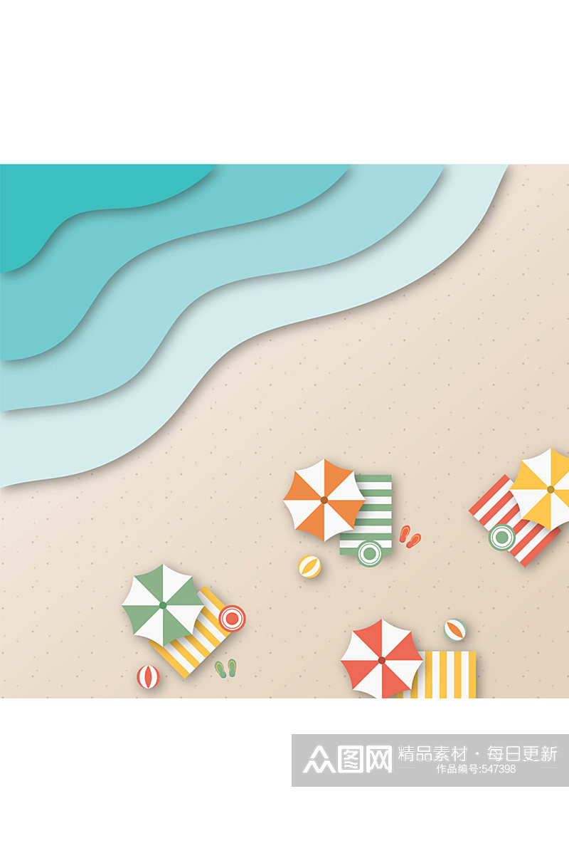 创意夏季度假沙滩俯视图矢量素材素材