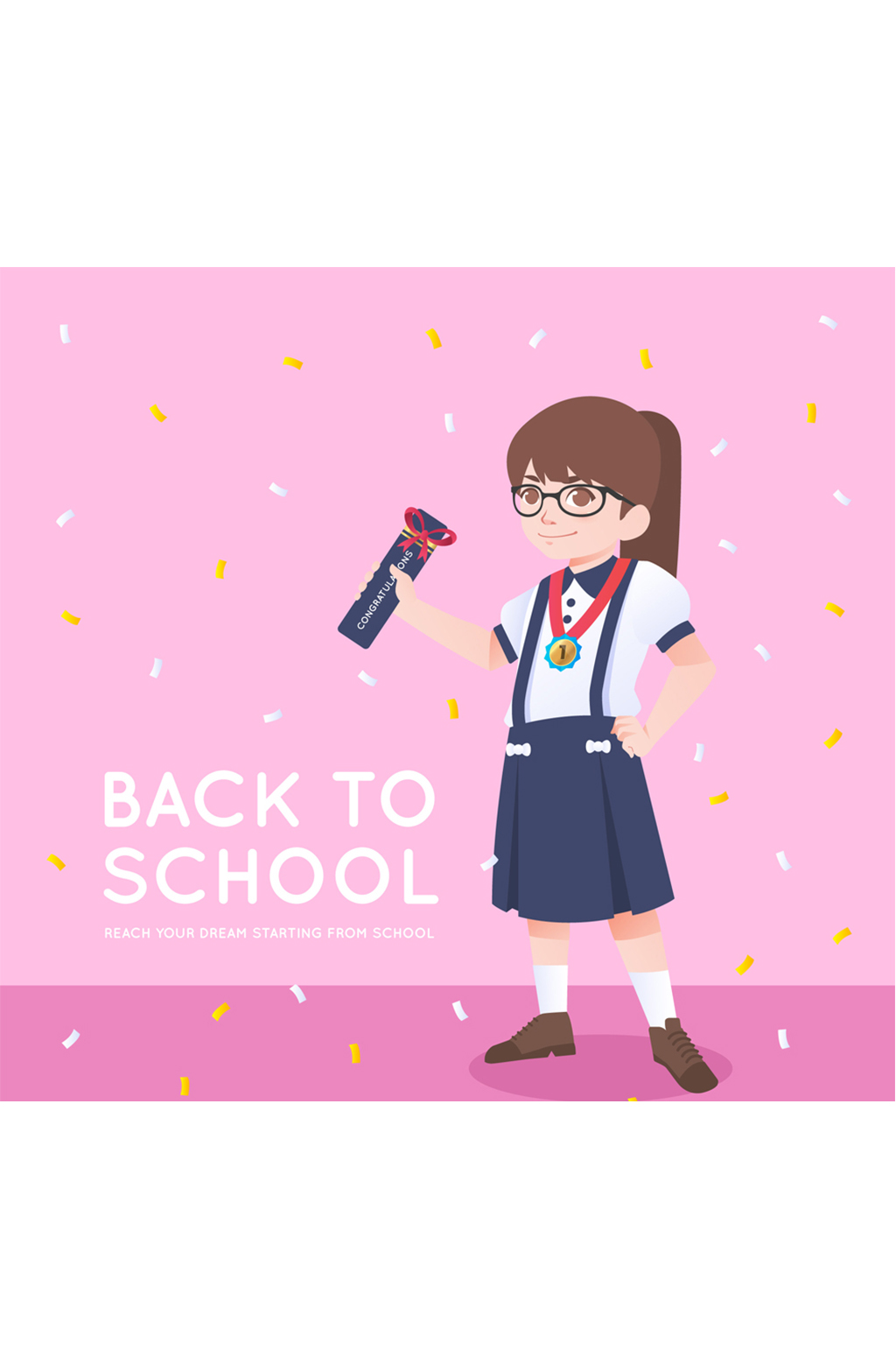 创意开学的女学生设计矢量素材素材