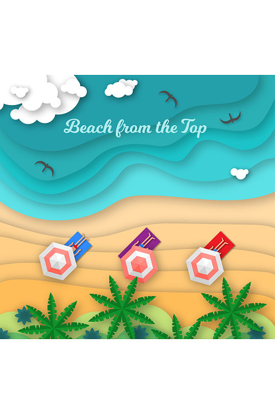 创意大海沙滩椰林俯视图矢量素材