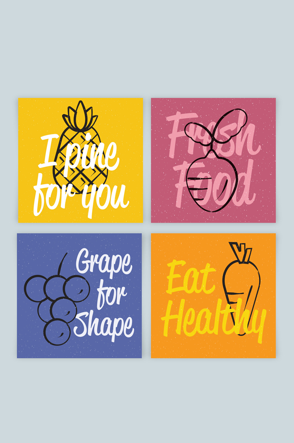 4款彩色水果蔬菜卡片矢量素材