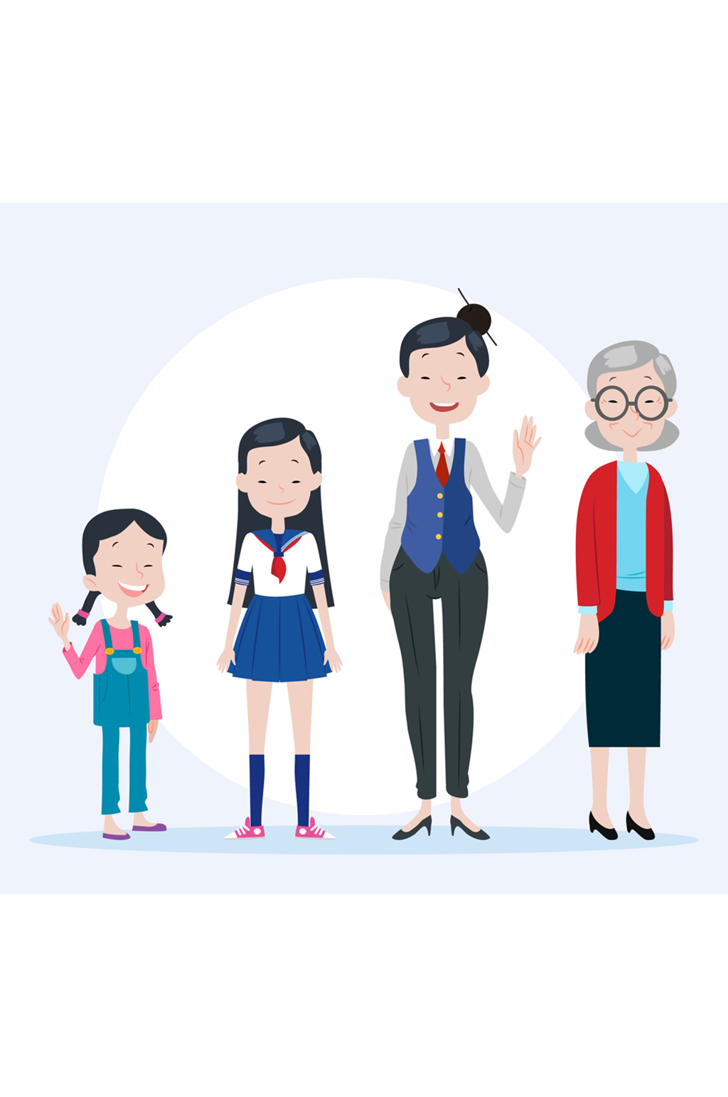 4个不同年龄段女子矢量图素材