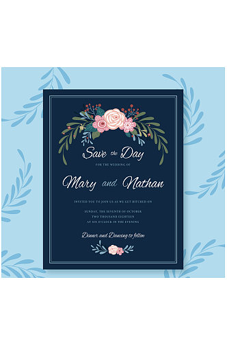 创意花卉装饰单页婚礼邀请卡矢量图