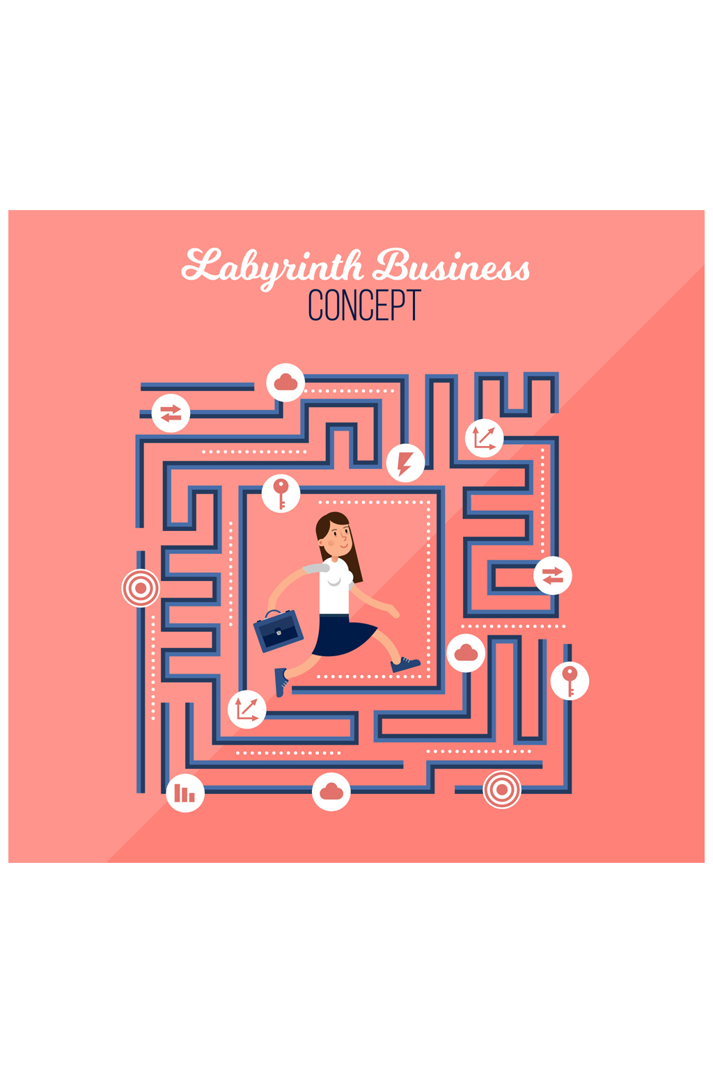 创意迷宫中的商务女子矢量素材