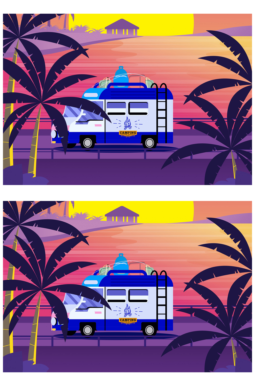 创意旅行度假海边房车矢量素材素材