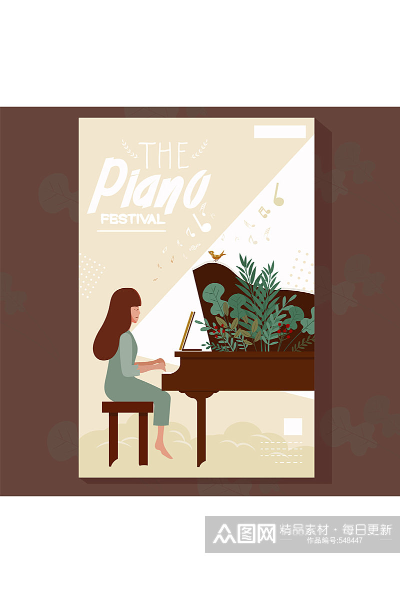 创意演奏女子钢琴音乐节传单矢量图素材