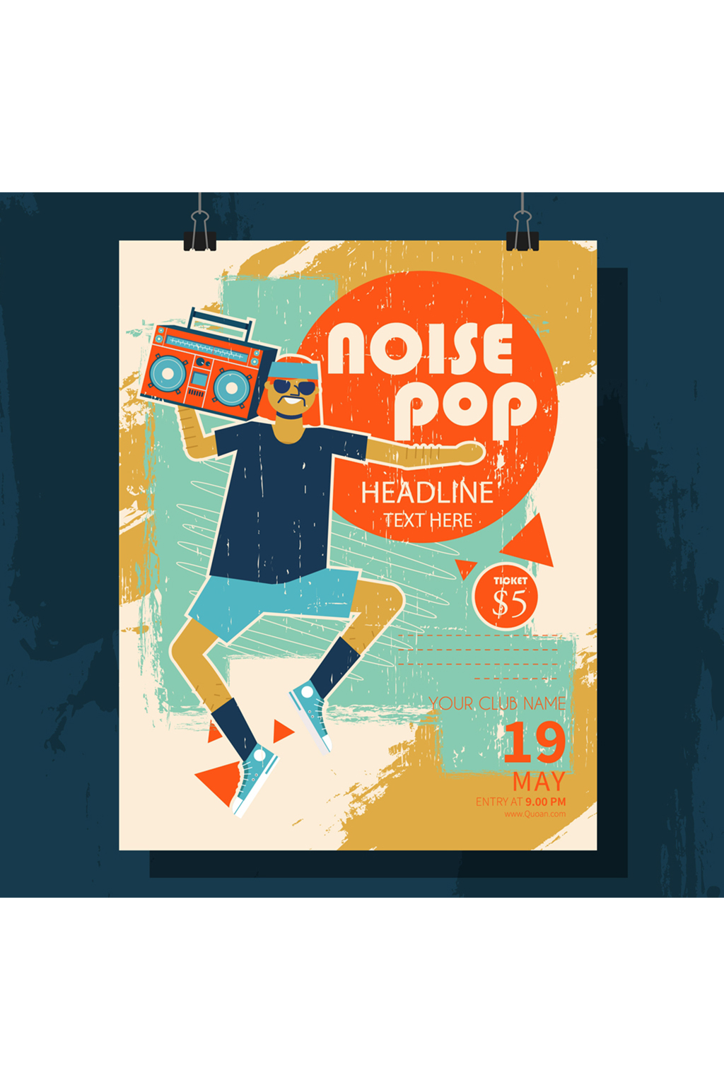 创意男子噪音摇滚派对传单矢量素材素材