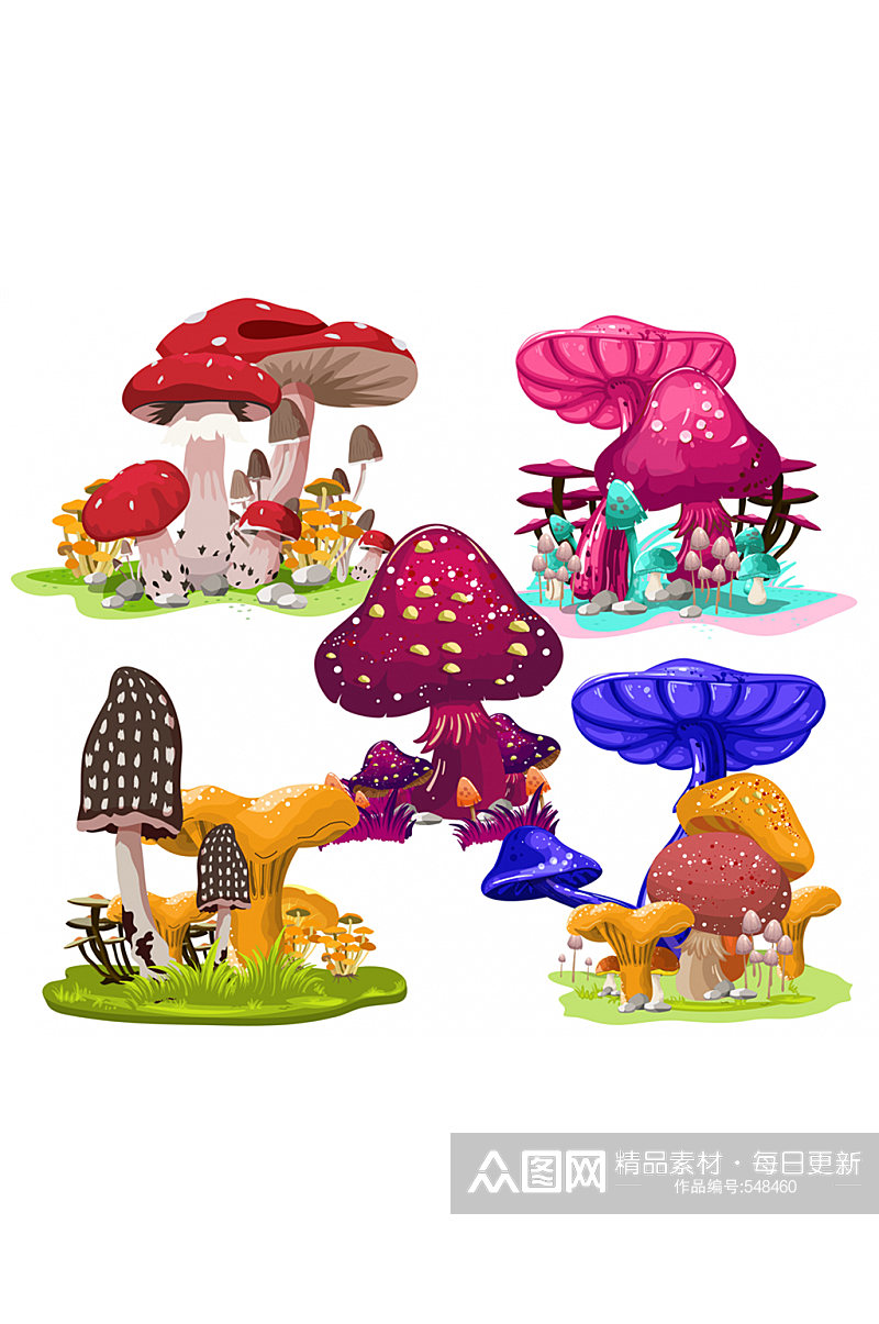 4款彩色卡通蘑菇矢量素材素材