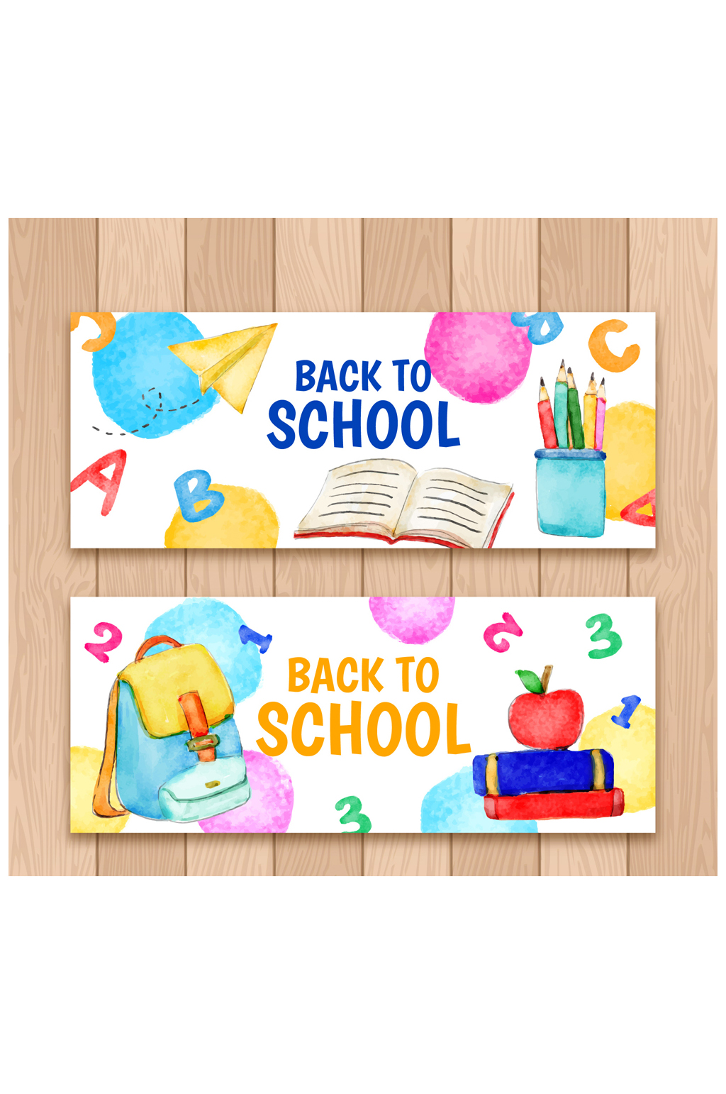 2款彩绘文具返校banner设计矢量素材素材