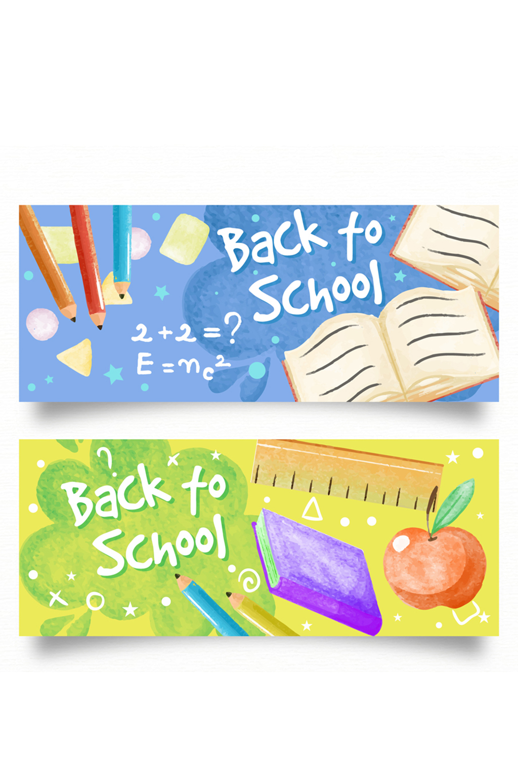 2款彩绘返校元素banner矢量图素材