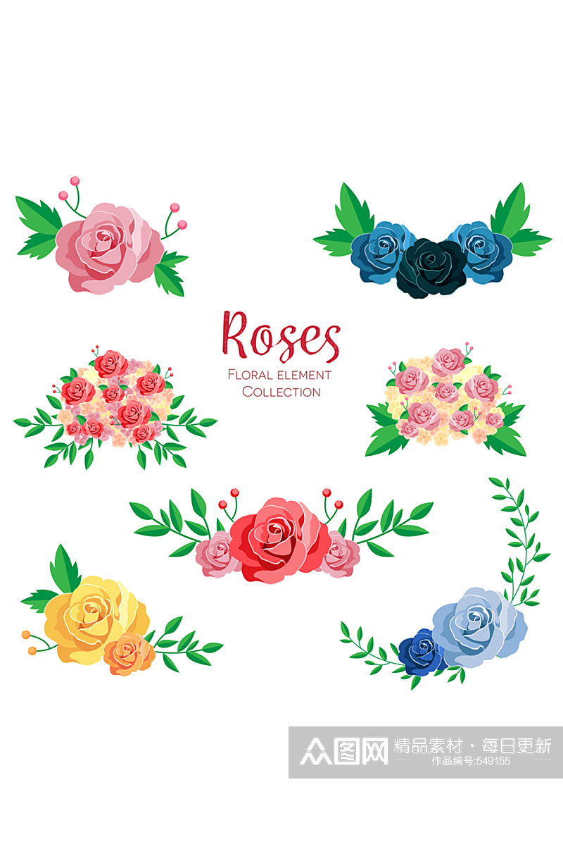 7组美丽玫瑰花设计矢量素材素材