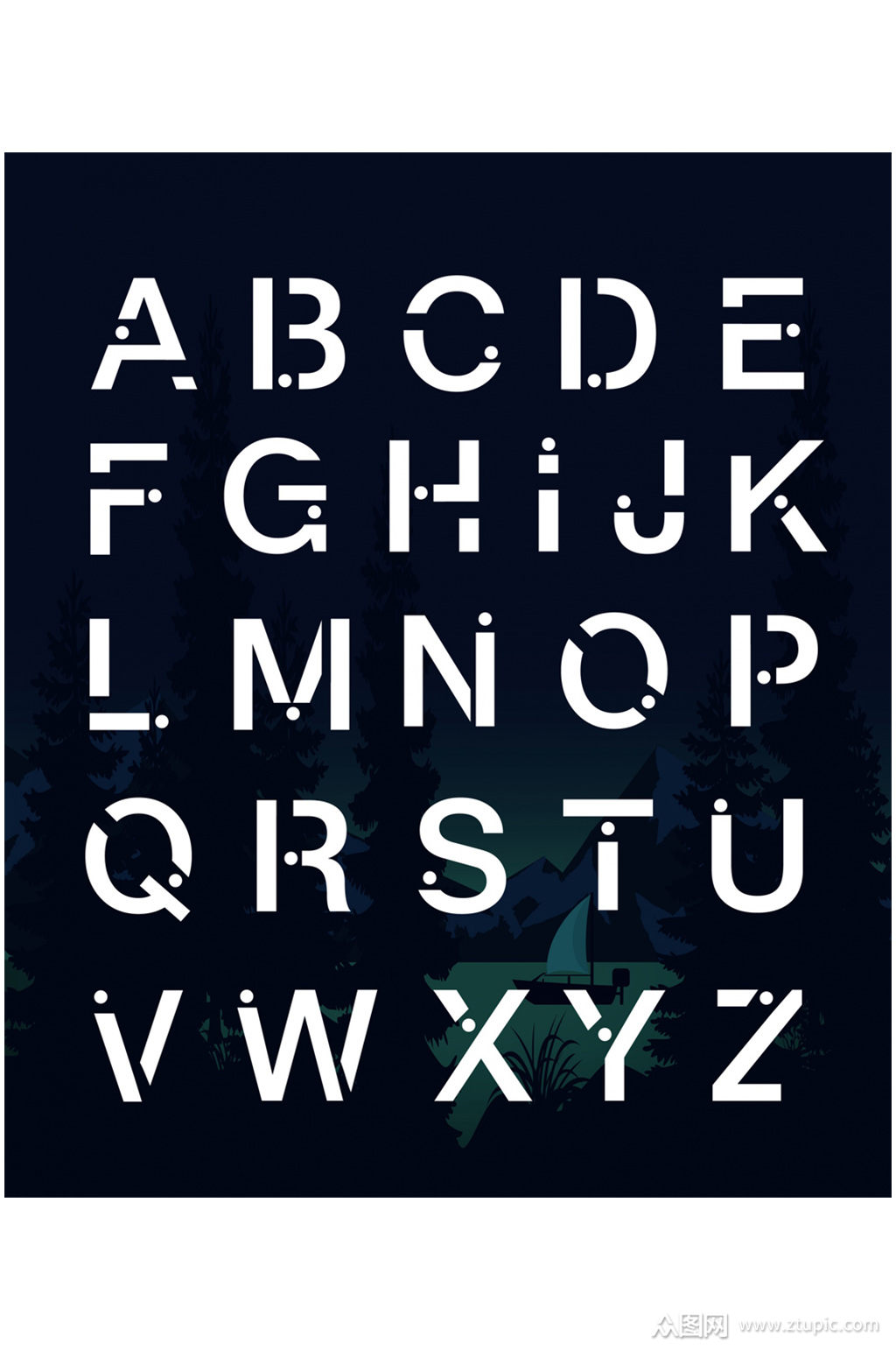 26款白色大写字母艺术字矢量素材