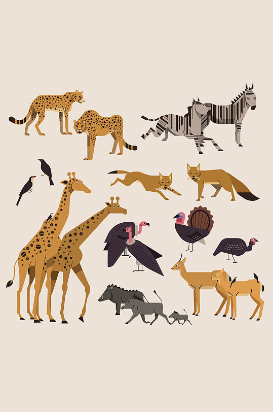 22款创意非洲野生动物矢量图