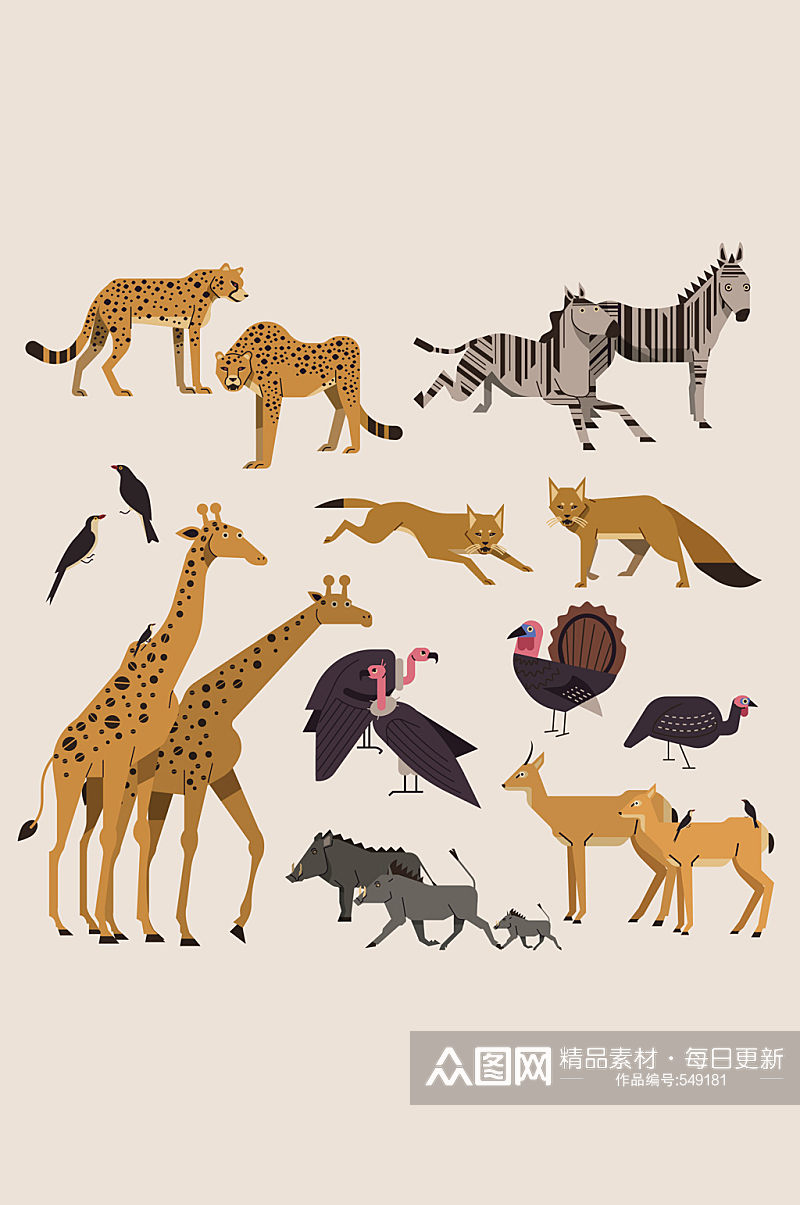 22款创意非洲野生动物矢量图素材